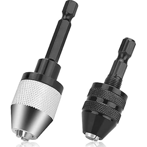 2 Stück Keyless Bohrfutter – 1/4" Sechskantschaft Bohrer Adapter, Schnellwechsel Konverter Verlängerung Schraubendreher Bohrer Adapter für Schlagbohrmaschine (0.3-6.5mm, 0.3-3.6mm) (1/5)