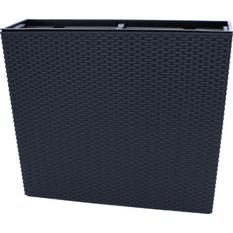 Spetebo – Jardinière XL anthracite aspect rotin – 57 x 49 x 17 cm – pot de fleurs haut rectangulaire en plastique – résistant aux intempéries