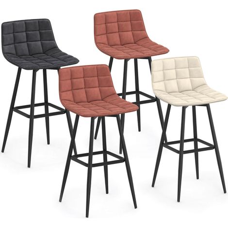 Lot de 4 tabourets de bar MADY en velours mix color gris foncé, terracotta x2, beige (1/5)