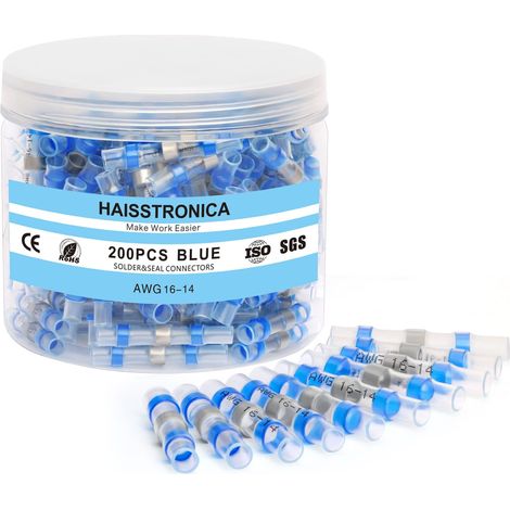 200 conectores de cable con sellado de soldadura a prueba de agua para electrónica eléctrica de barco, color azul 16-14 (azul) (1/5)