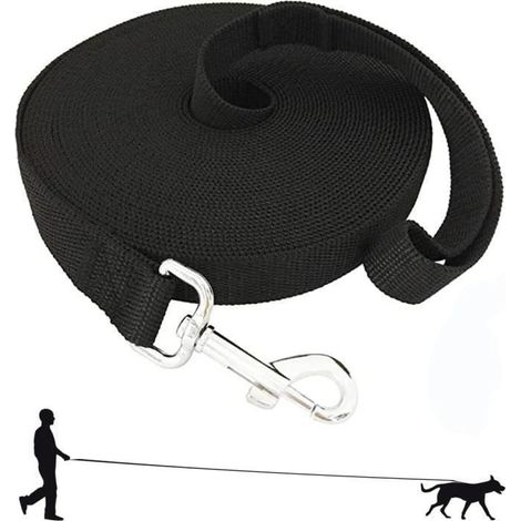 (Noir) Laisse pour Chien 15m , Longe de Dressage pour Chien - Convient aux Petits, Moyens et Grands Chiens,avec Crochet à Poignée (1/2)