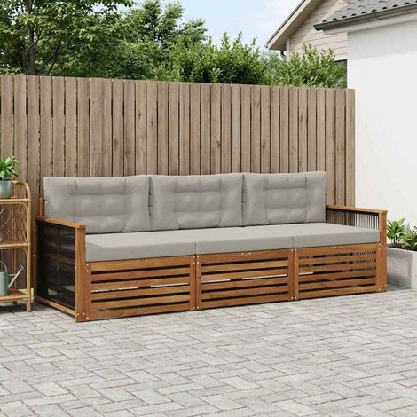 vidaXL Outdoor-Sofagarnitur mit Kissen 3 pcs Natürlich und Hellgrau (1/5)