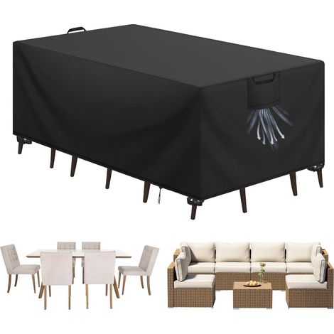 Housse Salon de Jardin Bâche Table de Jardin Tissu Oxford 420D Couverture de Protection Meubles Exterieur Imperméable, Coupe-Vent, Anti-UV Housse de Meubles en rotin, Noir, 213x132x74 cm (1/5)
