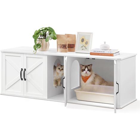 Feandrea – Cache-litière pour 2 chats – Meuble de litière blanc nuage – Dimensions 145,6 x 48,5 x 50 cm – Entrée frontale pour intimité – Supporte jusqu'à 160 kg (1/5)