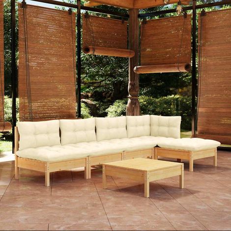 vidaXL Muebles de jardín 6 piezas cojines madera de pino color crema (1/5)