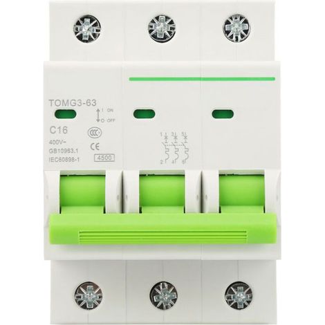Disjoncteur Miniature - TOMG3-63 3P C - 400 V AC - 16 A - Protection Surcharge Court-Circuit Fuite - Pour Installation Rail DIN - 1 Pièce (1/4)