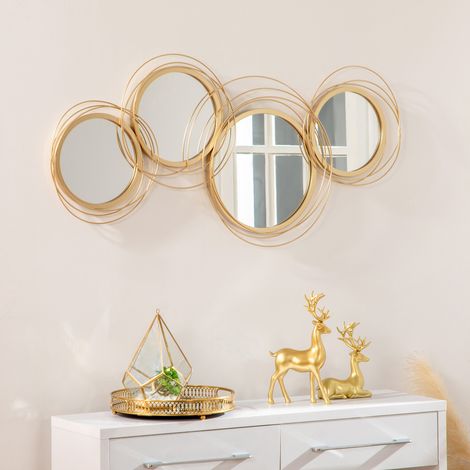Ensemble de 4 miroirs ronds en métal dorés 107 x 56 cm