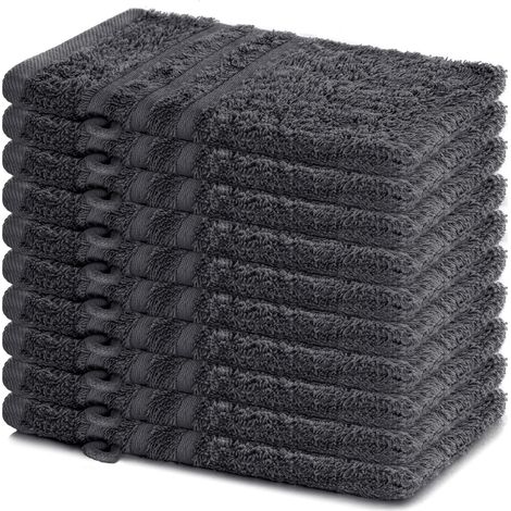 Lot de 10 Gants de Toilette - 100% Coton Éponge - Doux et Absorbants - Pour Maison Hôtel Spa Bébé - 15x21 cm Anthracite (1/5)