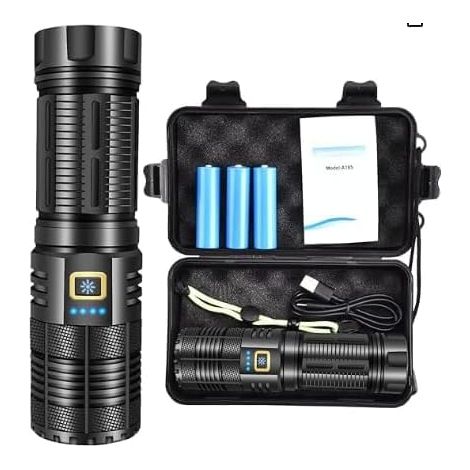 Lampe Torche LED Ultra Puissante, 100000 Lumens Lampe de Poche, Lampe Torche Tactique Militaire Puissante Rechargeable, IP68 Étanche Lampe Tactique Torches pour Camping Randonnée (1/5)