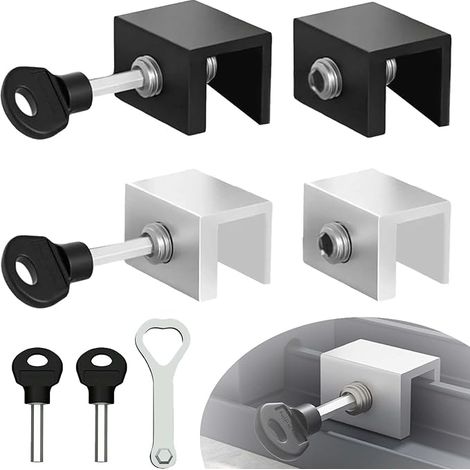 Set di 4 serrature per porte scorrevoli WISIRENT, serratura regolabile per porte scorrevoli, fermo regolabile per porte e finestre con chiave, serrature per finestre (1/5)