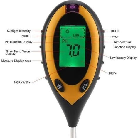 SABIR-Appareil de mesure numérique LCD 4 en 1 pour le sol : eau, humidité des plantes, pH, température, ensoleillement AA24612 (1/4)