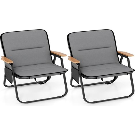 Set 2 sedie campeggio pieghevoli cuscino rimovibile Sedie portatili resistenti spazi esterno Grigio (1/4)