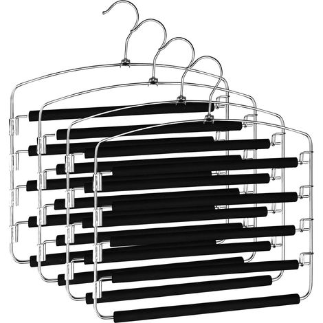 4 Pièces Cintre Pantalon, 5 Couches Cintres Pantalons avec Rembourrage Antidérapant, Gain de Place Multiple Ceintre Pantalon pour Accrocher des Jeans, Écharpes, Serviettes