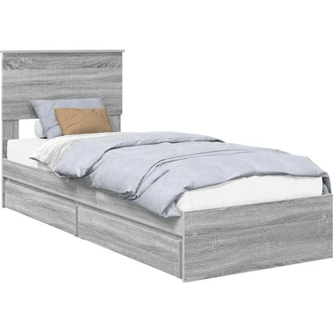 Storage Bed with Drawer Grey Sonoma 75 x 190 cm Engineered Wood vidaXL