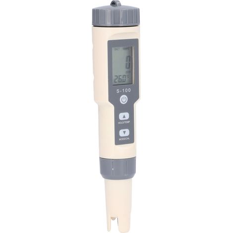4-in-1-Wasserqualitätstester: pH-Wert, TDS, EC, Salzgehalt, Temperatur Digitaler Stift S-100 mit Hintergrundbeleuchtung Tragbares Messgerät für Aquarium, Schwimmbad und Hydrokultur (1/5)