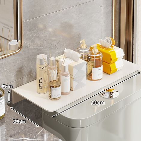 Schmales L-förmiges Eckregal für den Raum über der Toilette, Aufbewahrungsstütze und Toilettenpapierhalter, Weiß (50x20x6 cm)-lsw