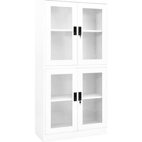 Büroschrank Weiß 90x40x180 cm Stahl und Hartglas