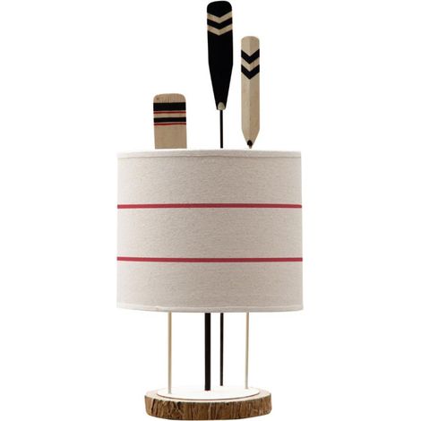 Lampe à Poser 3 Pagaies avec Abat-jour Lin Blanc (1/2)
