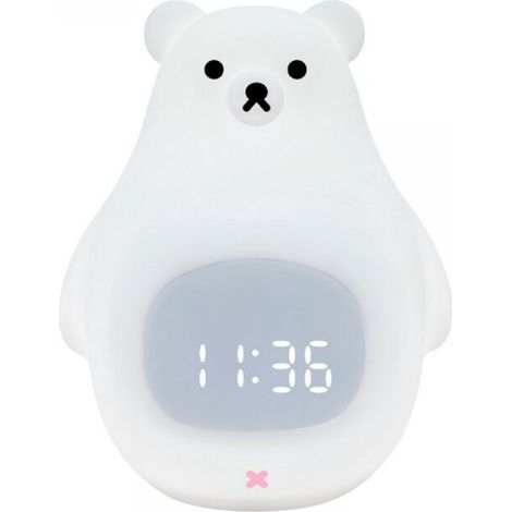 White children's alarm clock with day/night LED night light - Smart alarm clock - Educational and luminous alarm clock - Rechargeable - Sleep training - Boys and girls