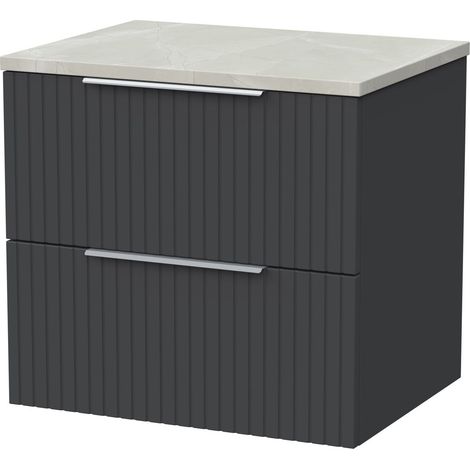 Callingwood Contemporary Wall Hung 2 Drawer Vanity Unit with Marble Plaster Laminate Worktop , 600mm, Dark Grey