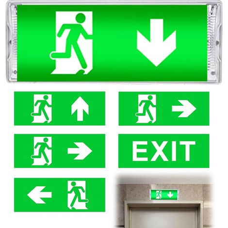 Éclairage De Secours Led, Éclairage D'urgence Led, Lampe De Secours, 5 Pictogrammes De Sortie De Secours, Panneau Sortie Lumineux Sortie De Secours Montage Mural (1/5)