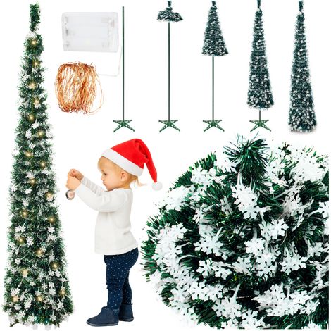 Sapin de Noël extensible de 150 cm, guirlande lumineuse LED blanche artificielle, décorations de 3 m, plus de décorations (1/5)