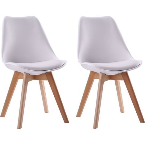 Happy Garden – Lot de 2 chaises scandinaves NORA blanches – Pieds en bois de hêtre – Hauteur d'assise 45,5cm – Coussins confort polyuréthane (1/8)