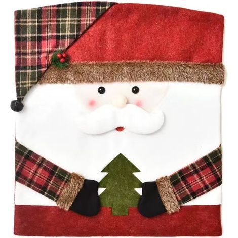 Funda para silla de comedor con diseño de Papá Noel en 3D, de lino y franela (con estampado de Papá Noel y árbol de Navidad) (54 x 48 cm). (1/4)