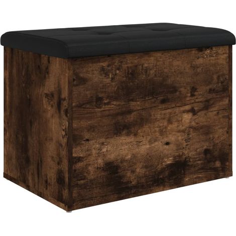 Panca portaoggetti con cuscino sedile nero 62 x 42 x 45 cm in derivati del legno, colore rovere affumicato DEC024722