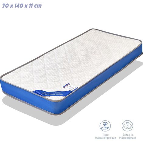Matelas bébé 70x140 CM Epaisseur 11 CM KITYTETY - Noyau perforée et Anti Bactérien – 2 faces ultra respirant - Bleu