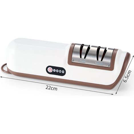 Affûteur de couteaux électrique rechargeable à 2 vitesses, affûteur de cuisine automatique avec base antidérapante, affûtage grossier et fin pour tous les couteaux de cuisine (kaki) (1/5)