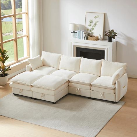Canapé d'angle en U avec espace de rangement, ensemble de canapé modulable composé de quatre éléments d'assise et de deux poufs, canapé moderne avec coussins et coussins d'accoudoirs, revêtement en ch (1/5)