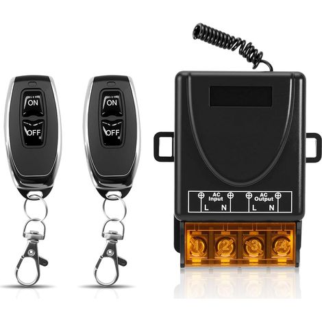 Mando a distancia inalámbrico (AC 220V/230V, 30A) con relé receptor y 2 transmisores control remoto por radio para iluminación, bombas de agua, electrodomésticos, riego agrícola y equipos eléctricos. (1/5)