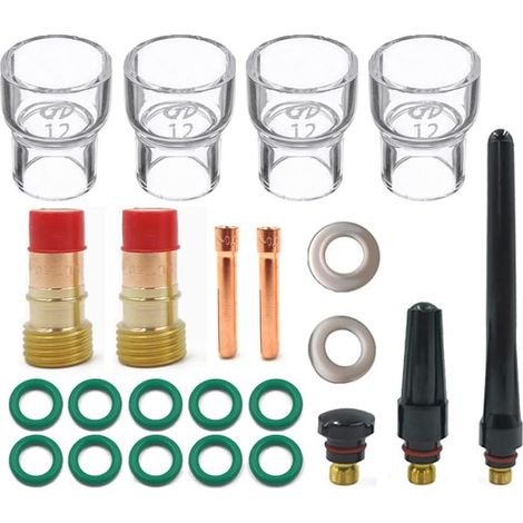 23 Pièces TIG Lentille de Gaz Tronquée Pince TIG 12Pyrex Tasse Kit de Buse D'Alumine de Lentille de Gaz TIG pour le Soudage DB WP17/18/26 TIG Installation Facile Facile à Utiliser (1/2)