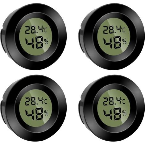Lot de 4 mini hygromètres numériques, thermomètres ronds, hygromètre, température (℉) ou Celsius (℃), pour l'intérieur, le bureau, le salon (piles incluses)