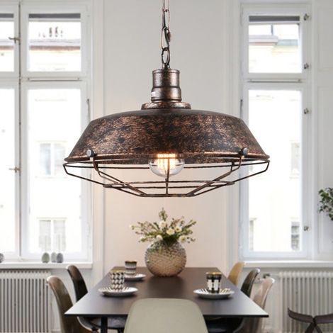 Küchenlampe Pendelleuchte E27 Hängend Industrial Hängelampe Vintage Metall Eisen Lampenschirm - 260mm Rost (Ohne Leuchtmittel)
