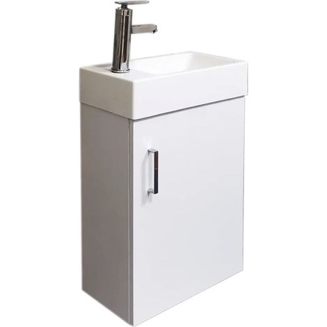Meuble Salle de Bains avec vasque/lavabo lave mains à suspendre Mini 40 Blanc (1/5)