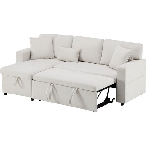 CAIziCanapé-lit d'angle en L extensible avec coffre et étagère, beige (1/5)