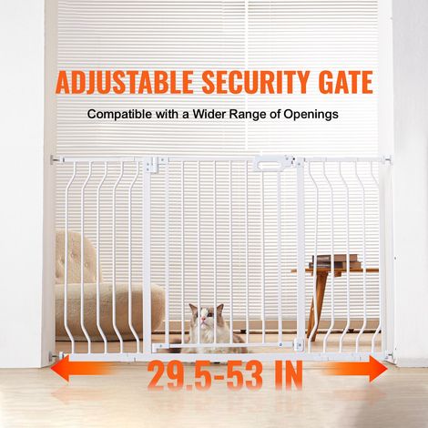 Barrière bébé extensible 75-130 cm large, 76 cm haut, grille chien escalier couloir maison, passage facile fermeture auto, sécurité enfant animal avec kits pression et fixation murale, blanc (1/5)