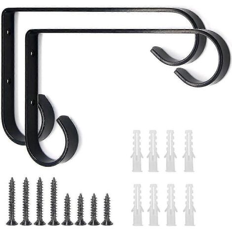 Set mit 2 Wandhaken aus Eisen, robuste 15 cm lange dekorative Metallwandhalterung zum Aufhängen von Pflanzen, gerader schwarzer Haken zum Aufhängen von Laternen, Vogelfutterhäuschen, Windspielen (1/5)