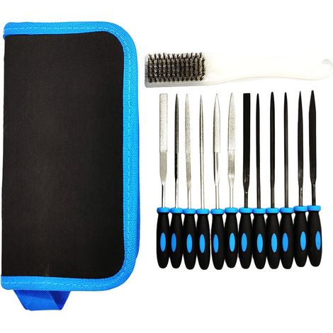 File Set - 13 Pièces Fiches À Main En Acier Allié Et Diamant - Pour Travail Précision Métal Bois Plastique - Avec Brosse Et Sac De Rangement (1/5)