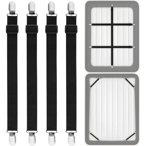 Tendeurs de drap 4 pièces, réglables, avec clips métalliques, pour draps et matelas, Noir