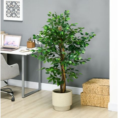 Plante artificielle Ficus 150 cm en plastique vert, avec pot, intérieur/extérieur FLORAGRACE (1/5)