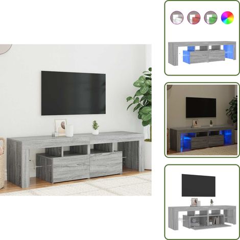 TV-Schrank mit LED-Leuchten Grau Sonoma 140x36,5x40 cm - TV Schrank - Holzwerkstoff Möbel - Grauer Wohntisch - LED Beleuchtung - Wohnzimmer Einrichtung (1/5)