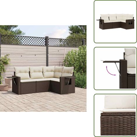 Rattan PE - vidaXL Set Divano da Giardino 4 pz con Cuscini Marrone in Polyrattan - Arredo da esterno