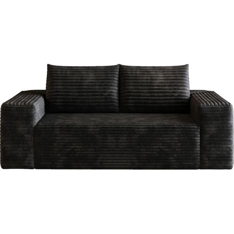 Sofá modular de 180 cm en terciopelo acanalado negro, sin montaje, espuma, MODENUIT (1/5)