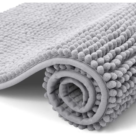 Tapis de bain chenille extra doux, antidérapant, super absorbant et moelleux - Lavable en machine - Séchage en machine - Gris - 40 x 60 cm