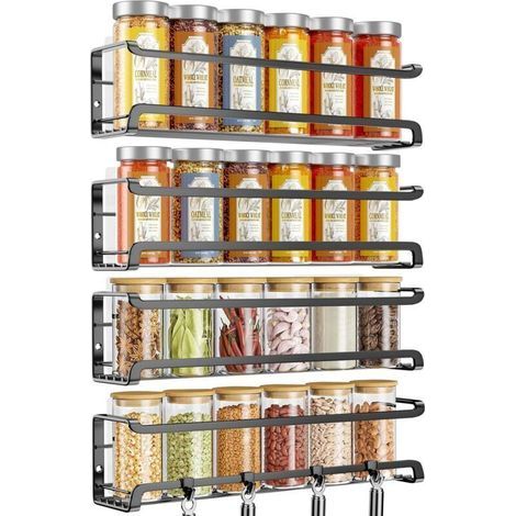 4-Piece Kitchen Spice Storage Set, Metal Wall-Mounted Spice Racks, No Drilling Required, Ideal for Kitchen Storage and Organization (1/4)