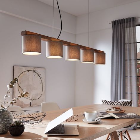 Lampada a sospensione Lampada a sospensione a 5 luci E14 max. 25 Watt metallo-legno-grigio Briloner (1/5)