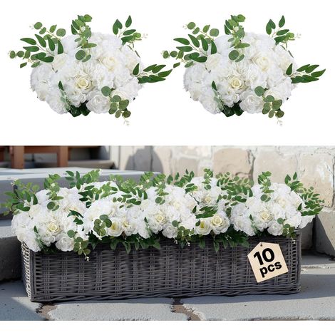 Boules de Fleurs Artificielles, Lot de 10, 45 cm, Compositions de Roses Blanches Artificielles, Fausses Fleurs Décoratives pour Centres de Table, Mariages, Saint-Valentin, Décoration d'Intérieur (1/5)